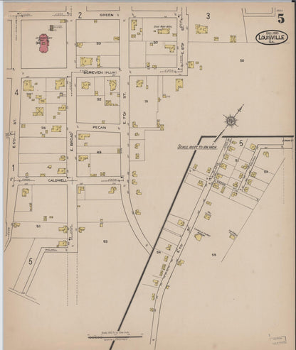 Sanborn Fire Insurance Map from Louisville, Jefferson County, Georgia (1921), Sheet #0005 - Complete Map Set gallery image, historic Sanborn map, vintage wall art, Georgia Georgia