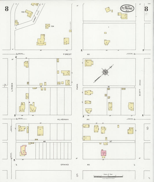 Sanborn Fire Insurance Map from Fort Payne, Dekalb County, Alabama (1927), Sheet #0008 - Historic Sanborn Fire Insurance Map Print, vintage old map wall art, antique decor, genealogy gift, Alabama Alabama map
