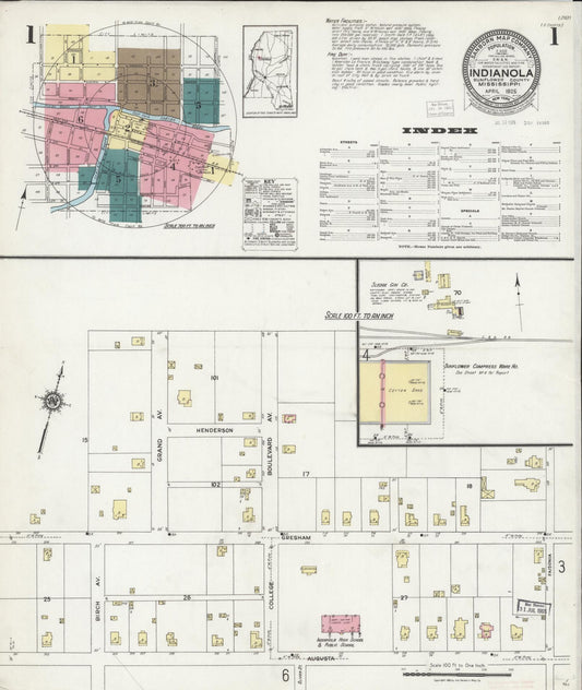 Sanborn Fire Insurance Map from Indianola, Sunflower County, Mississippi (1925), Sheet #0001 - Complete Map Set gallery image, historic Sanborn map, vintage wall art, Mississippi Mississippi