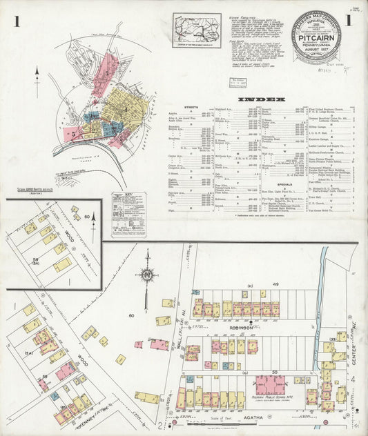 Sanborn Fire Insurance Map from Pitcairn, Allegheny County, Pennsylvania (1927), Sheet #0001 - Historic Sanborn Fire Insurance Map Print, vintage old map wall art, antique decor, genealogy gift, Pennsylvania Pennsylvania map