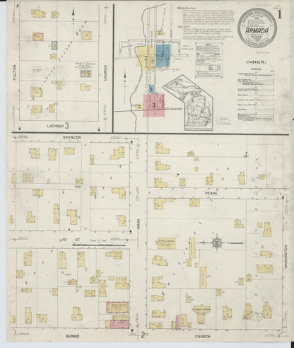 Sanborn Fire Insurance Map from Armada, Macomb County, Michigan (1913), Sheet #0001 - Complete Map Set gallery image, historic Sanborn map, vintage wall art, Michigan Michigan