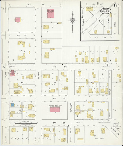 Sanborn Fire Insurance Map from Rolla, Phelps County, Missouri (1917), Sheet #0006 - Historic Sanborn Fire Insurance Map Print, vintage old map wall art, antique decor, genealogy gift, Missouri Missouri map
