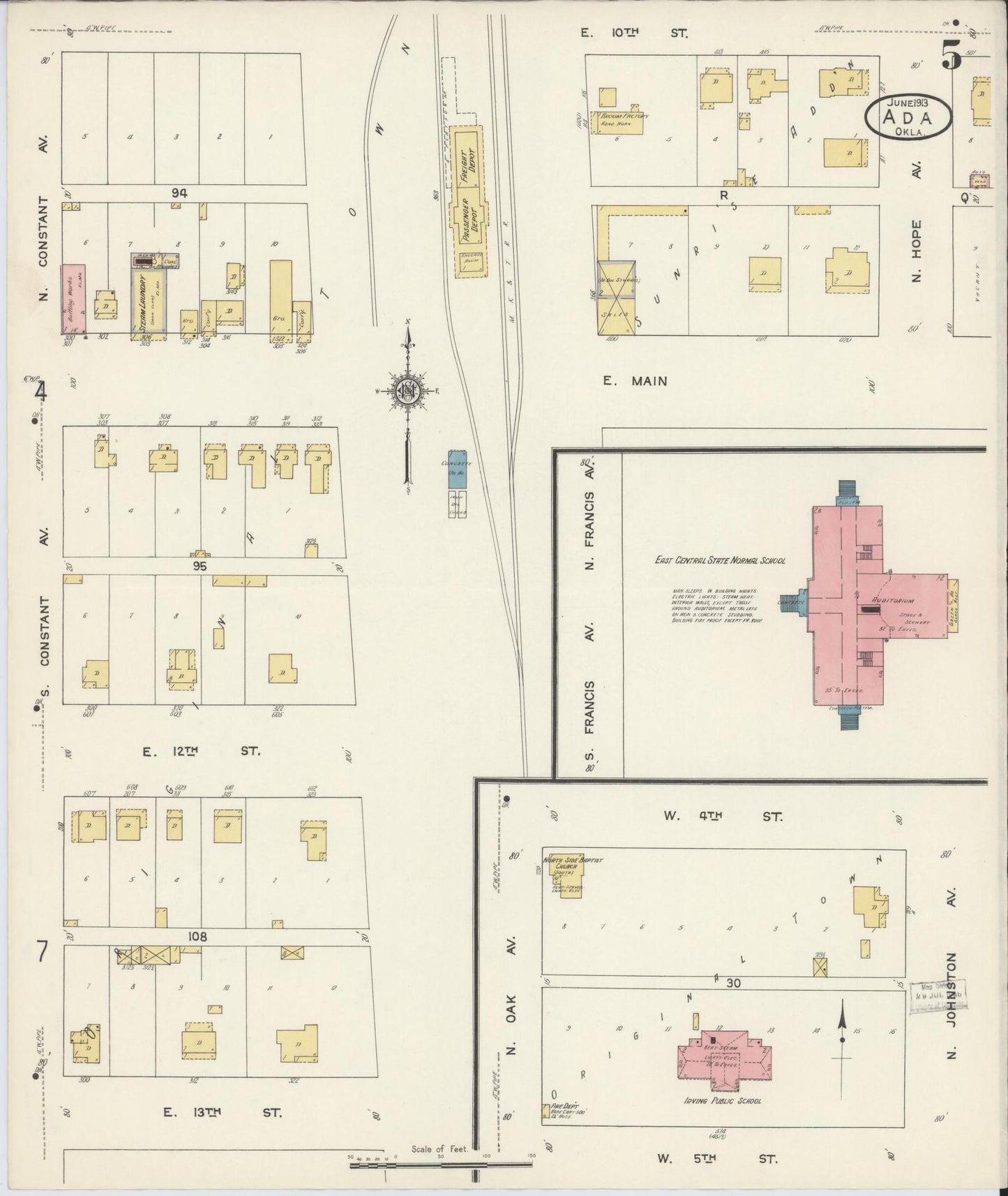 Sanborn Fire Insurance Map from Ada, Pontotoc County, Oklahoma (1913), Sheet #0005 - Complete Map Set gallery image, historic Sanborn map, vintage wall art, Oklahoma Oklahoma