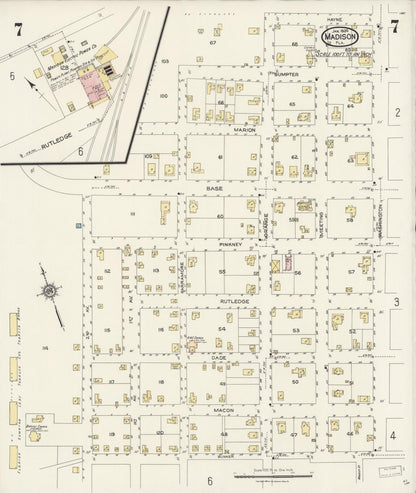 Sanborn Fire Insurance Map from Madison, Madison County, Florida (1924), Sheet #0007 - Historic Sanborn Fire Insurance Map Print, vintage old map wall art, antique decor, genealogy gift, Florida Florida map