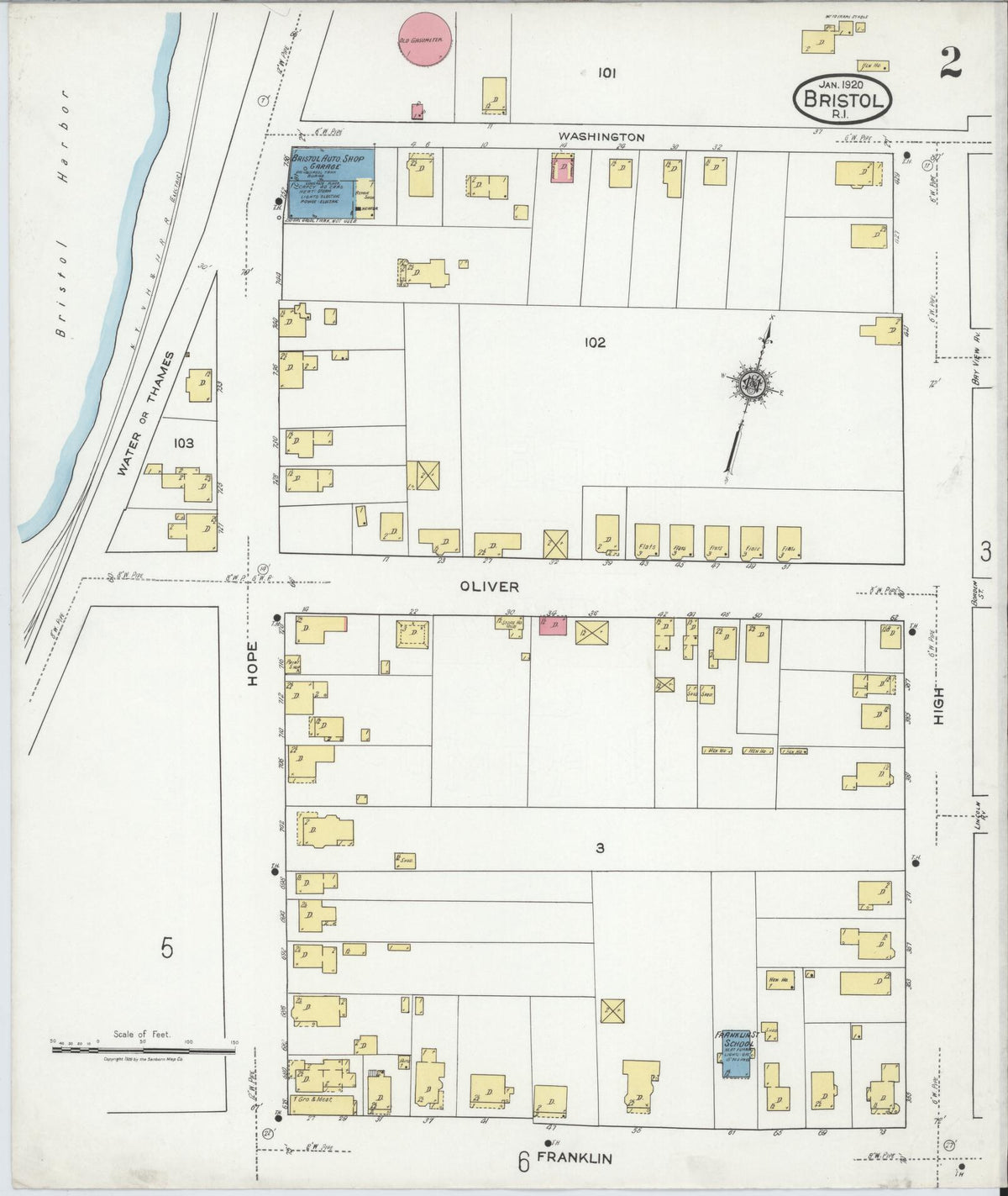 Sanborn Fire Insurance Map from Bristol, Bristol County, Rhode Island (1920), Sheet #0002 - Complete Map Set gallery image, historic Sanborn map, vintage wall art, Rhode Island Rhode Island