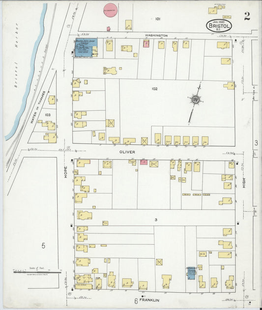 Sanborn Fire Insurance Map from Bristol, Bristol County, Rhode Island (1920), Sheet #0002 - Complete Map Set gallery image, historic Sanborn map, vintage wall art, Rhode Island Rhode Island