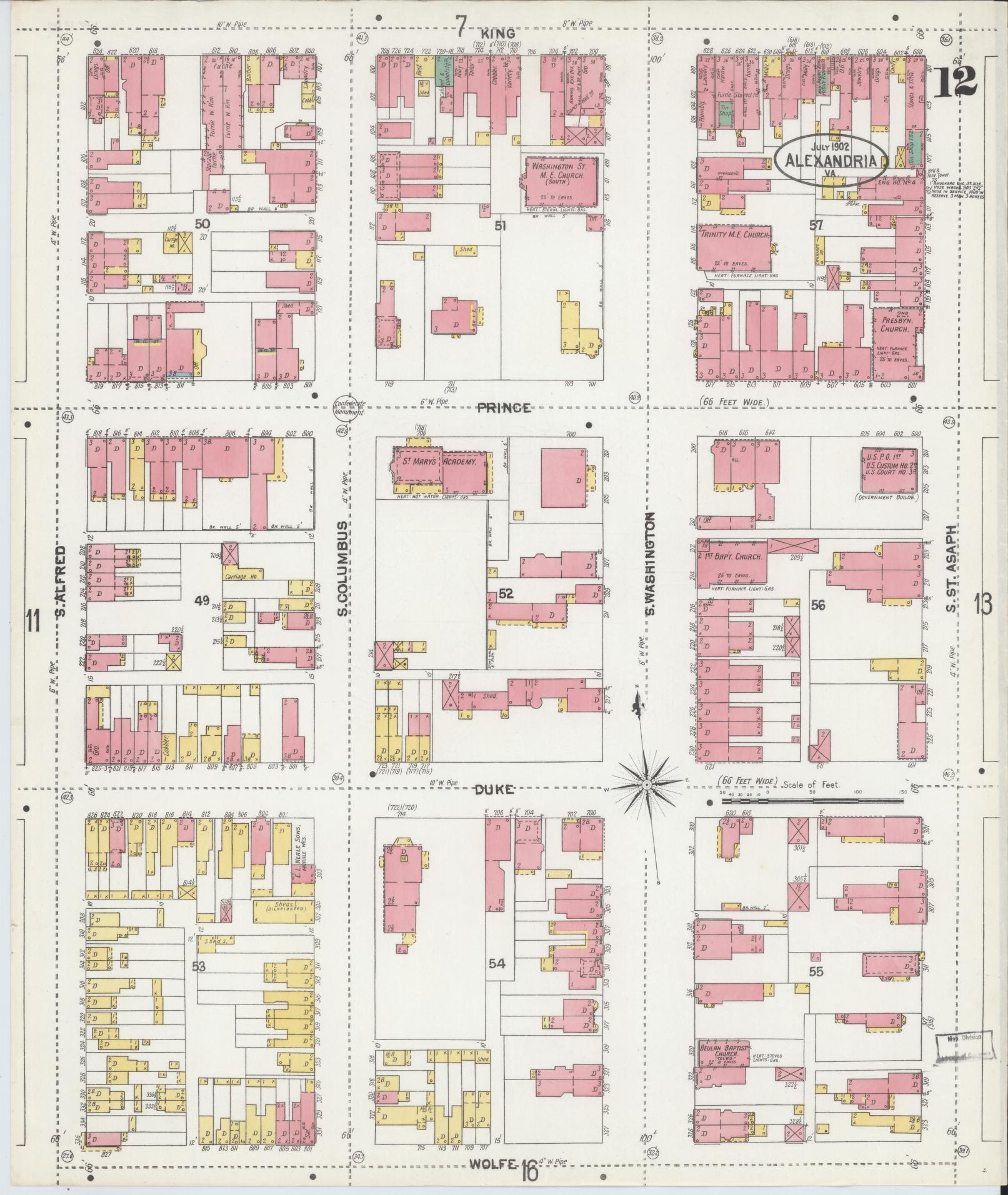 Sanborn Fire Insurance Map from Alexandria, Independent Cities, Virginia (1902), Sheet #0012 - Complete Map Set gallery image, historic Sanborn map, vintage wall art, Virginia Virginia
