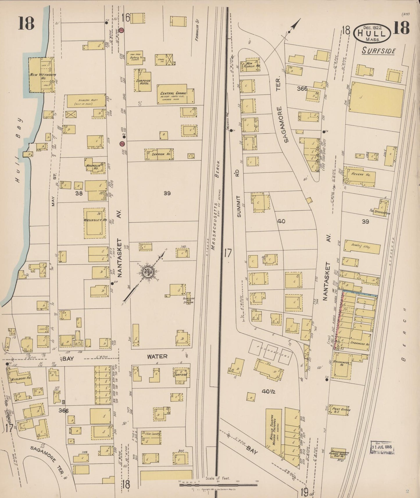 Sanborn Fire Insurance Map from Hull, Plymouth County, Massachusetts (1922), Sheet #0018 - Historic Sanborn Fire Insurance Map Print, vintage old map wall art, antique decor, genealogy gift, Massachusetts Massachusetts map