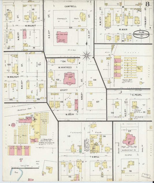 Sanborn Fire Insurance Map from Washington, Daviess County, Indiana (1896), Sheet #0008 - Historic Sanborn Fire Insurance Map Print, vintage old map wall art, antique decor, genealogy gift, Washington Washington map