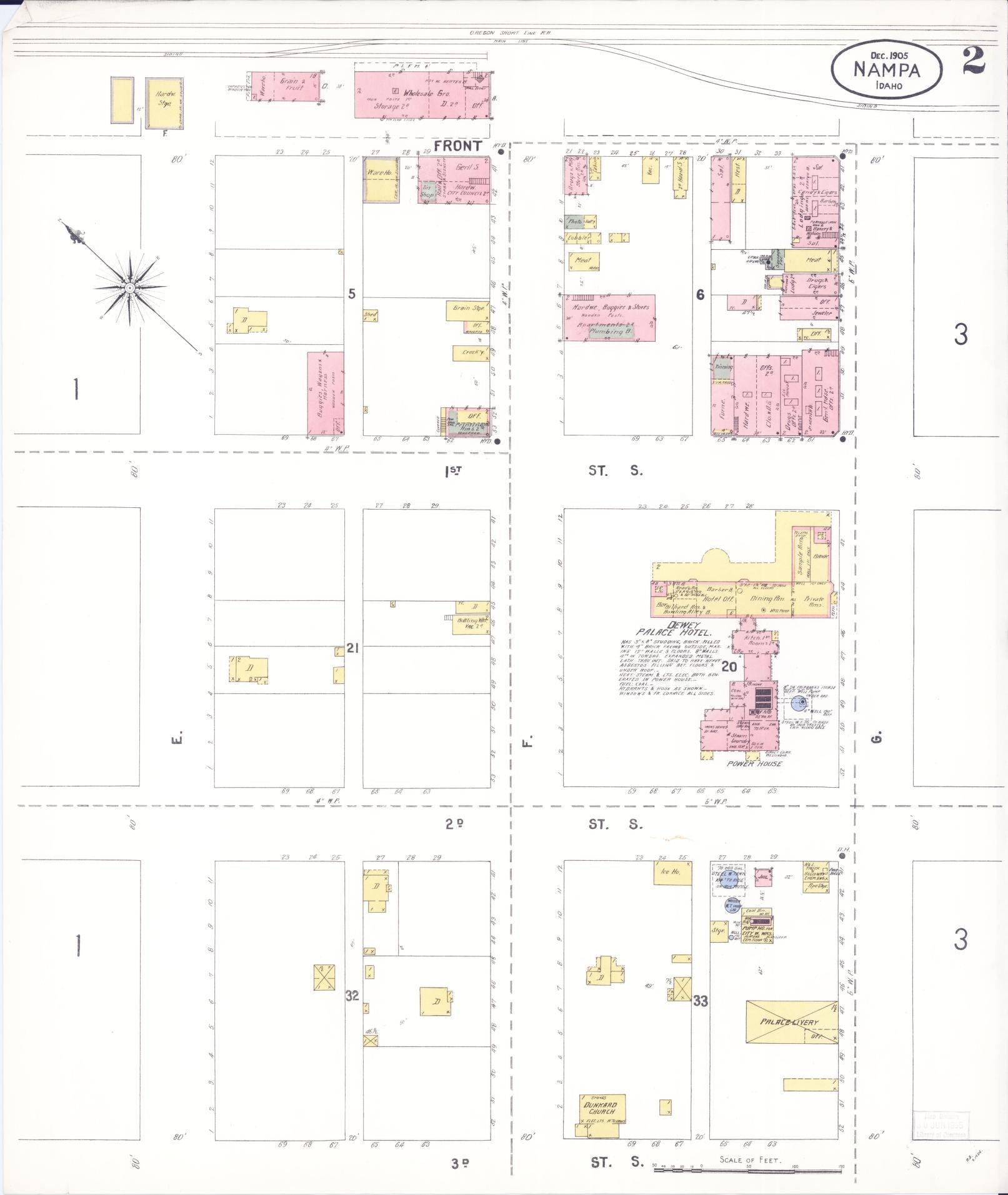 Sanborn Fire Insurance Map from Nampa, Canyon County, Idaho (1905), Sheet #0002 - Historic Sanborn Fire Insurance Map Print, vintage old map wall art, antique decor, genealogy gift, Idaho Idaho map