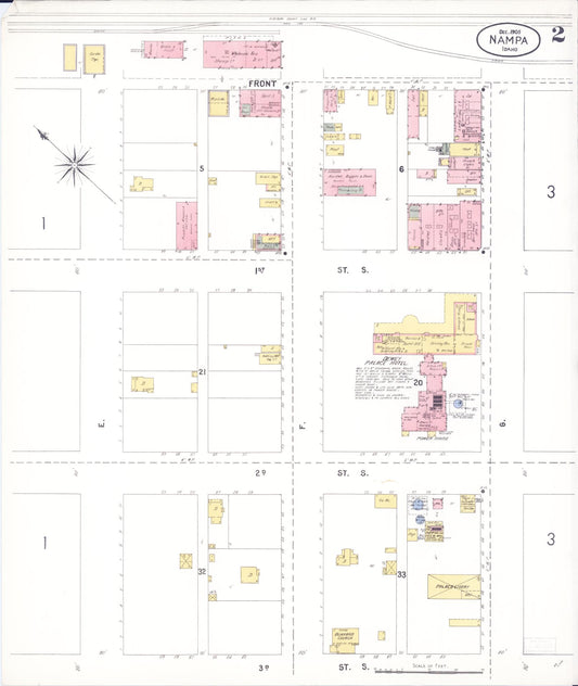 Sanborn Fire Insurance Map from Nampa, Canyon County, Idaho (1905), Sheet #0002 - Historic Sanborn Fire Insurance Map Print, vintage old map wall art, antique decor, genealogy gift, Idaho Idaho map