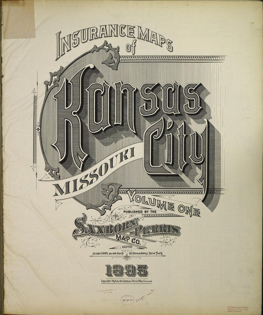 Sanborn Fire Insurance Map from Kansas City, Jackson, Clay, And Platte Counties, Missouri (1895), Sheet #0001 - Historic Sanborn Fire Insurance Map Print, vintage old map wall art, antique decor, genealogy gift, Missouri Missouri map
