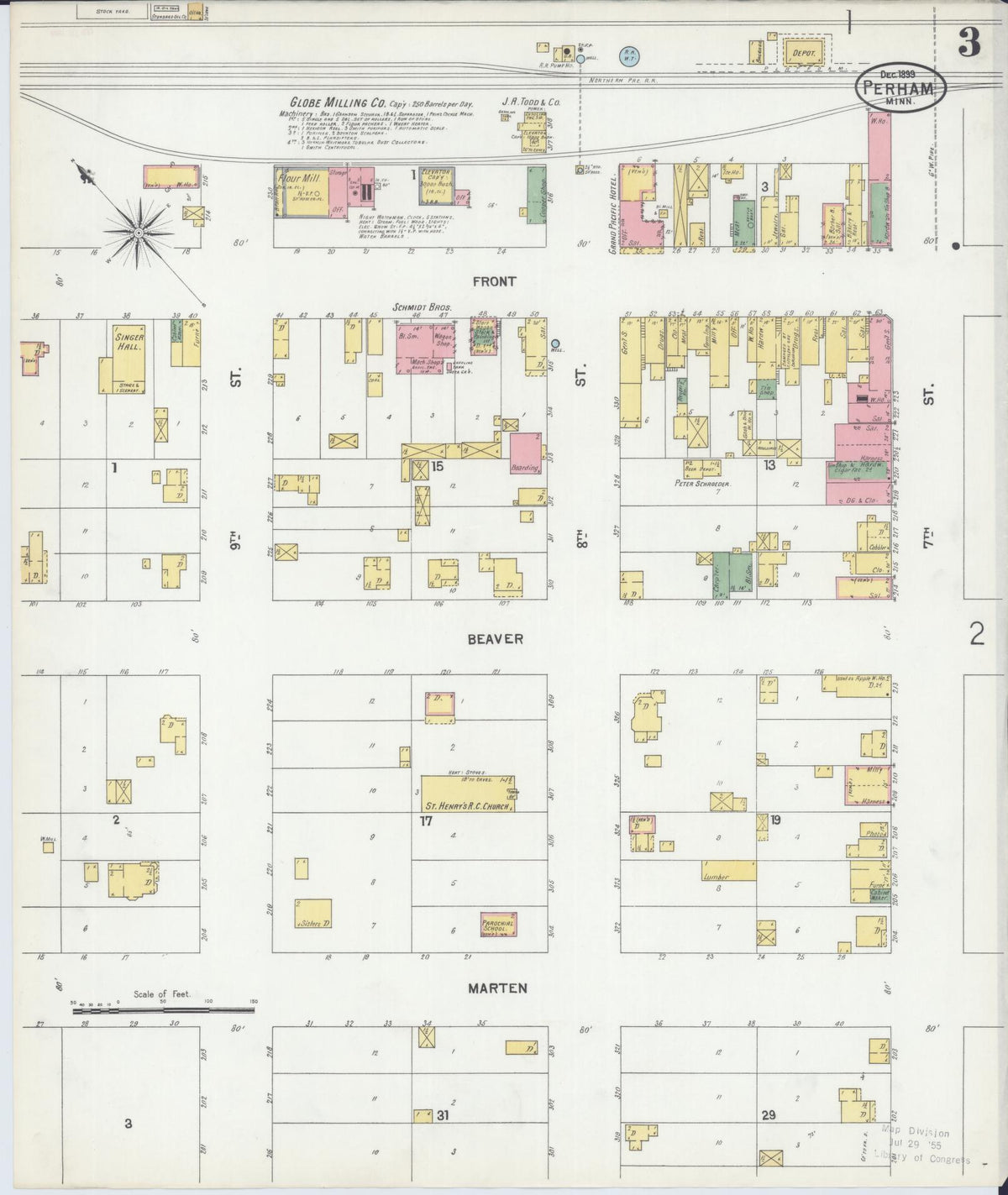 Sanborn Fire Insurance Map from Perham, Otter Tail County, Minnesota (1899), Sheet #0003 - Historic Sanborn Fire Insurance Map Print, vintage old map wall art, antique decor, genealogy gift, Minnesota Minnesota map