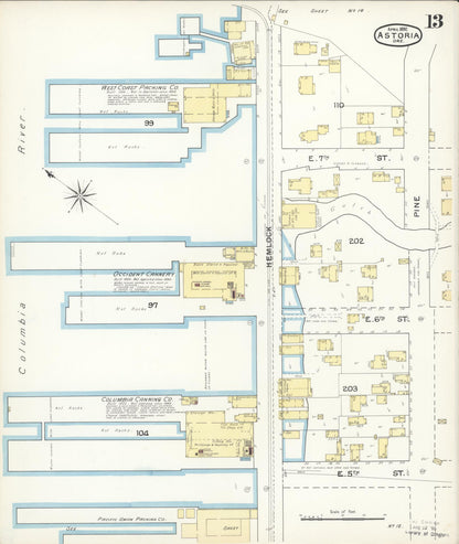 Sanborn Fire Insurance Map from Astoria, Clatsop County, Oregon (1892), Sheet #0013 - Complete Map Set gallery image, historic Sanborn map, vintage wall art, Oregon Oregon