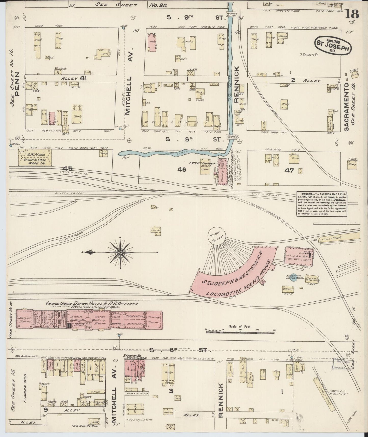 Sanborn Fire Insurance Map from Saint Joseph, Buchanan County, Missouri (1883), Sheet #0018 - Complete Map Set gallery image, historic Sanborn map, vintage wall art, Missouri Missouri