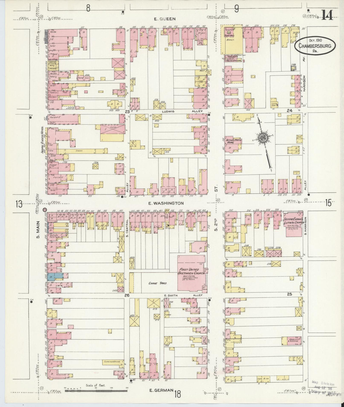 Sanborn Fire Insurance Map from Chambersburg, Franklin County, Pennsylvania (1910), Sheet #0014 - Complete Map Set gallery image, historic Sanborn map, vintage wall art, Pennsylvania Pennsylvania