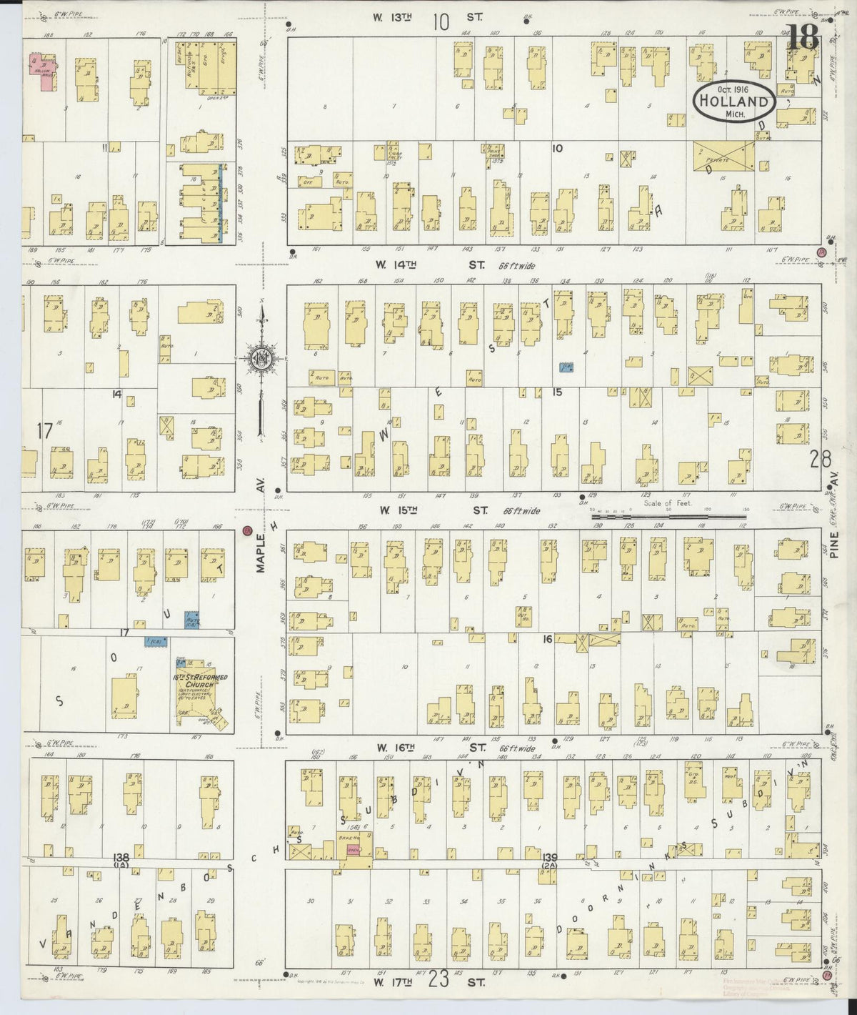 Sanborn Fire Insurance Map from Holland, Ottawa County, Michigan (1916), Sheet #0018 - Historic Sanborn Fire Insurance Map Print, vintage old map wall art, antique decor, genealogy gift, Michigan Michigan map