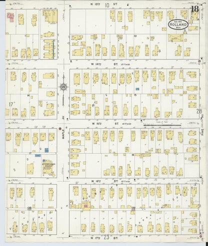 Sanborn Fire Insurance Map from Holland, Ottawa County, Michigan (1916), Sheet #0018 - Historic Sanborn Fire Insurance Map Print, vintage old map wall art, antique decor, genealogy gift, Michigan Michigan map