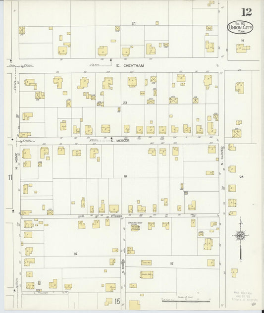 Sanborn Fire Insurance Map from Union City, Obion County, Tennessee (1912), Sheet #0012 - Historic Sanborn Fire Insurance Map Print, vintage old map wall art, antique decor, genealogy gift, Tennessee Tennessee map