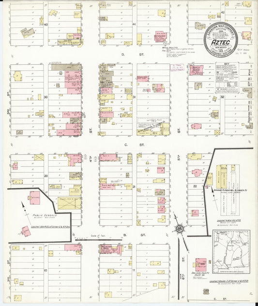 Sanborn Fire Insurance Map from Aztec, San Juan County, New Mexico (1913), Sheet #0001 - Historic Sanborn Fire Insurance Map Print, vintage old map wall art, antique decor, genealogy gift, New Mexico New Mexico map