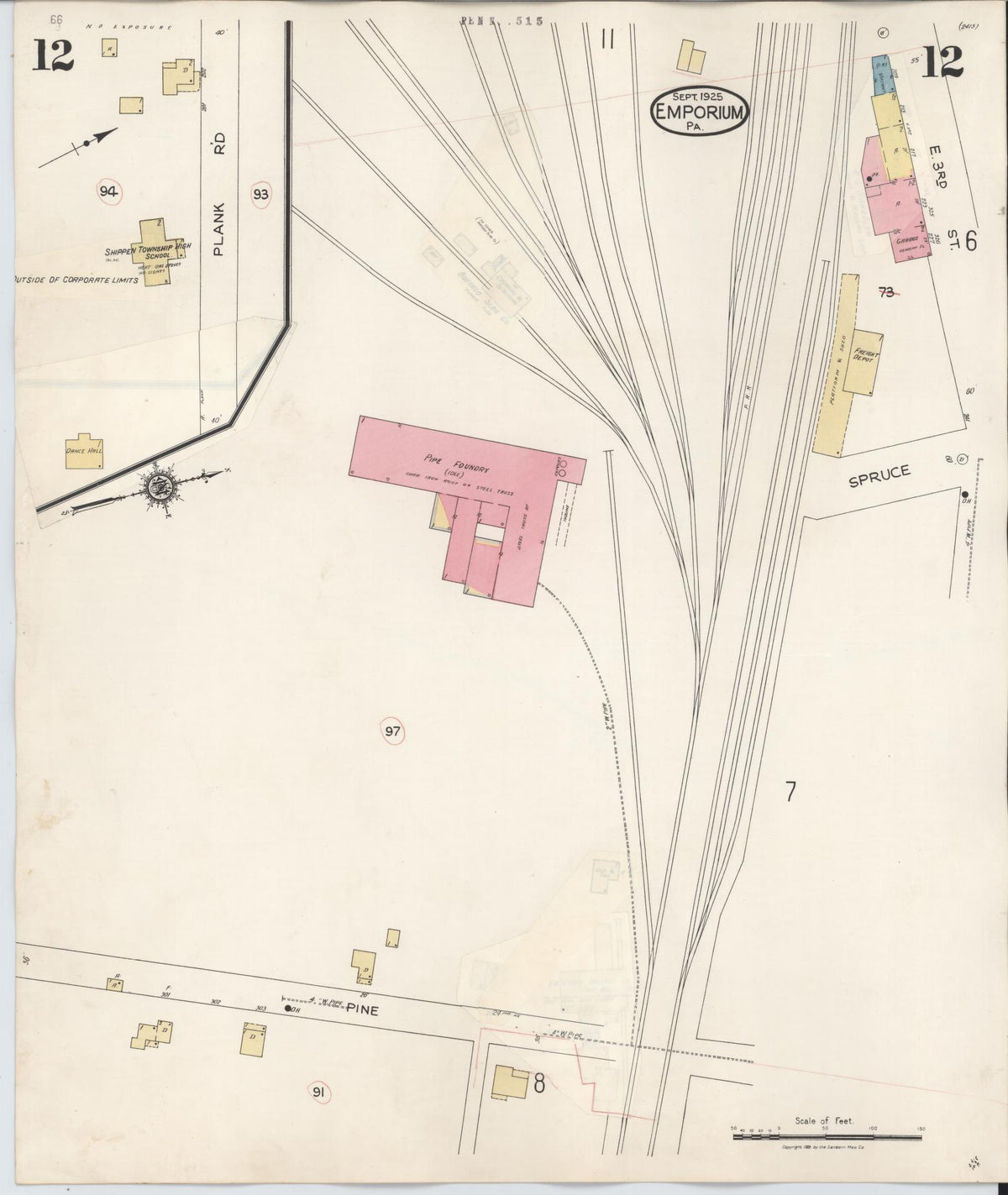 Sanborn Fire Insurance Map from Emporium, Cameron County, Pennsylvania (1938), Sheet #0012 - Complete Map Set gallery image, historic Sanborn map, vintage wall art, Pennsylvania Pennsylvania