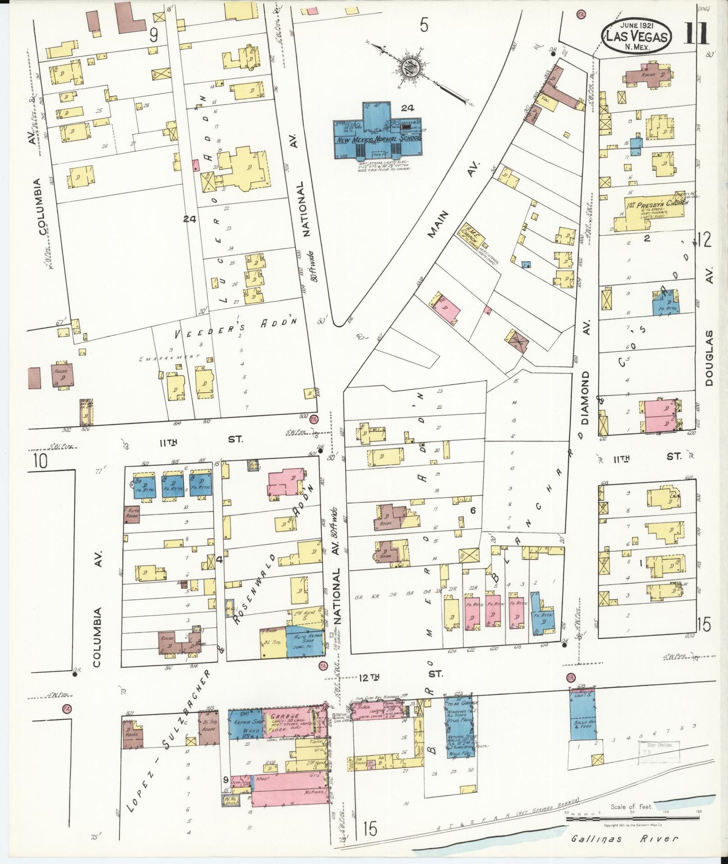 Sanborn Fire Insurance Map from Las Vegas, San Miguel County, New Mexico (1921), Sheet #0011 - Complete Map Set gallery image, historic Sanborn map, vintage wall art, New Mexico New Mexico