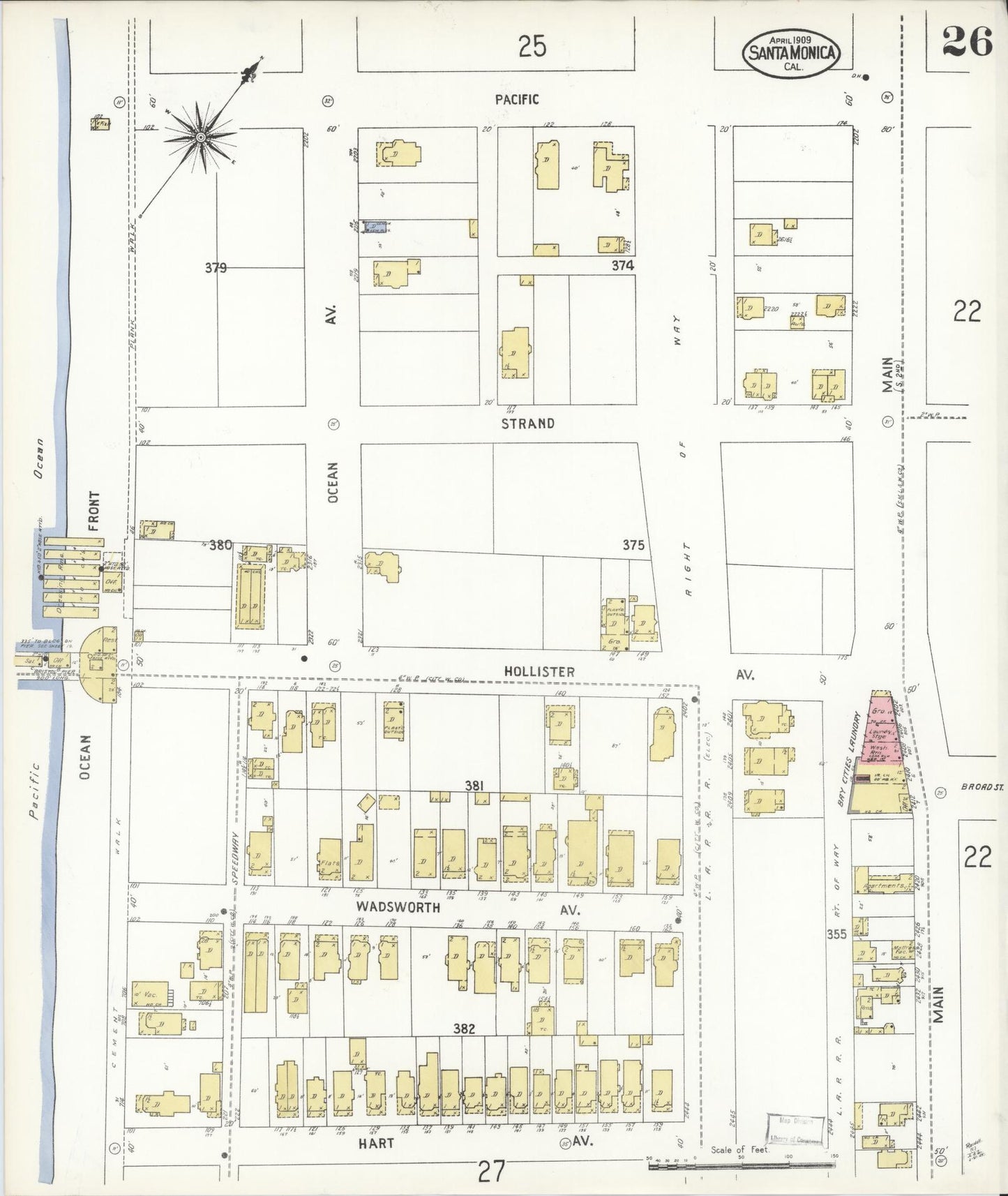 Sanborn Fire Insurance Map from Santa Monica, Los Angeles County, California (1909), Sheet #0026 - Complete Map Set gallery image, historic Sanborn map, vintage wall art, California California