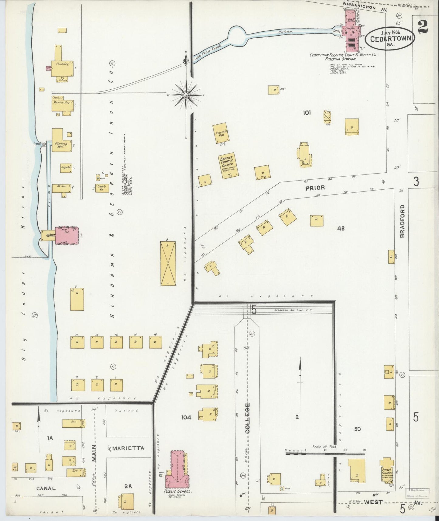 Sanborn Fire Insurance Map from Cedartown, Polk County, Georgia (1905), Sheet #0002 - Complete Map Set gallery image, historic Sanborn map, vintage wall art, Georgia Georgia