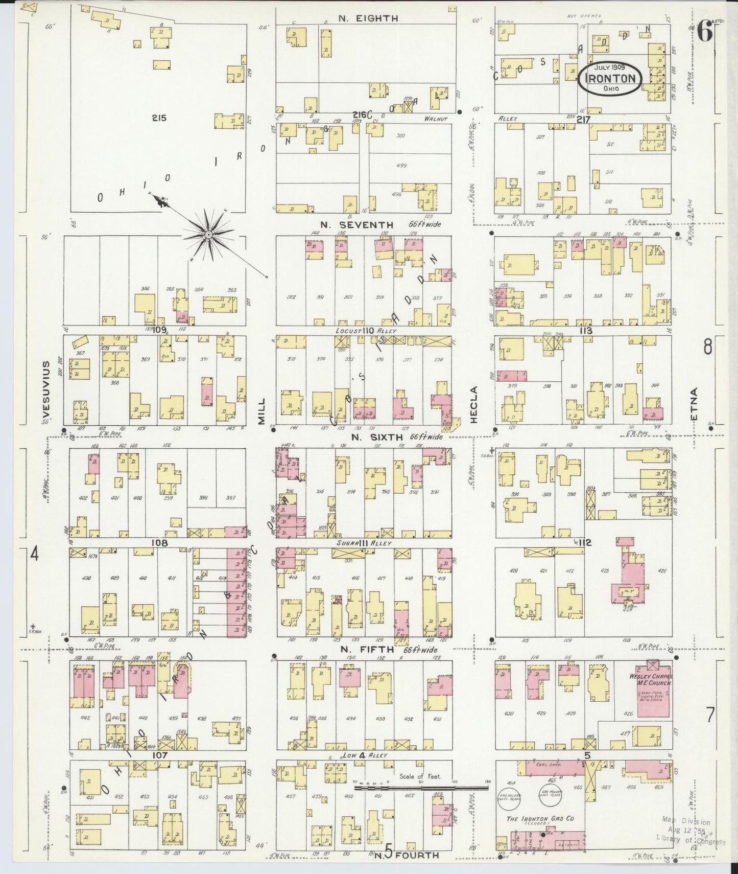 Sanborn Fire Insurance Map from Ironton, Lawrence County, Ohio (1909), Sheet #0006 - Historic Sanborn Fire Insurance Map Print, vintage old map wall art, antique decor, genealogy gift, Ohio Ohio map