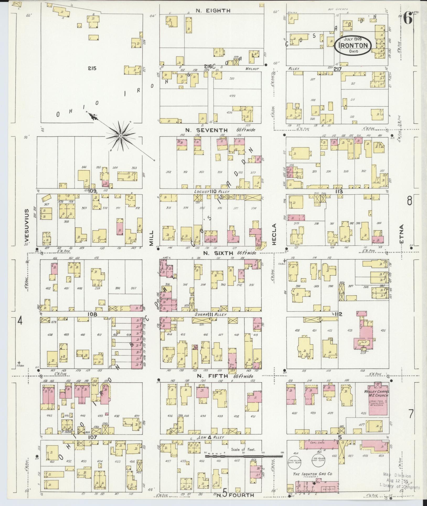 Sanborn Fire Insurance Map from Ironton, Lawrence County, Ohio (1909), Sheet #0006 - Historic Sanborn Fire Insurance Map Print, vintage old map wall art, antique decor, genealogy gift, Ohio Ohio map