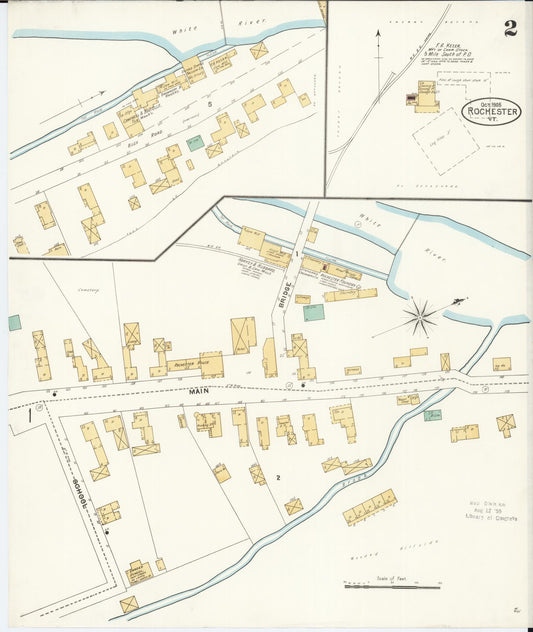 Sanborn Fire Insurance Map from Rochester, Windsor County, Vermont (1905), Sheet #0002 - Historic Sanborn Fire Insurance Map Print, vintage old map wall art, antique decor, genealogy gift, Vermont Vermont map