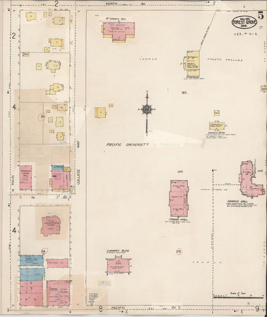 Sanborn Fire Insurance Map from Forest Grove, Washington County, Oregon (1939), Sheet #0005 - Historic Sanborn Fire Insurance Map Print, vintage old map wall art, antique decor, genealogy gift, Oregon Oregon map