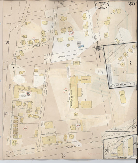 Sanborn Fire Insurance Map from Hilo, Hawaii County, Hawaii (1957), Sheet #0025 - Historic Sanborn Fire Insurance Map Print, vintage old map wall art