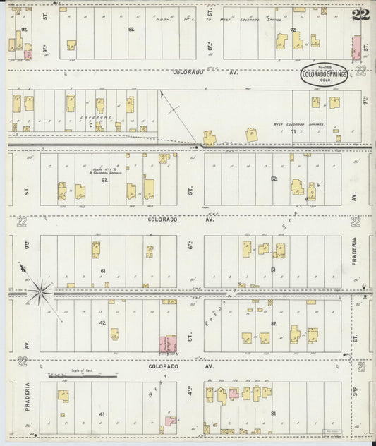 Sanborn Fire Insurance Map from Colorado Springs, El Paso County, Colorado (1895), Sheet #0022 - Historic Sanborn Fire Insurance Map Print, vintage old map wall art, antique decor, genealogy gift, Colorado Colorado map
