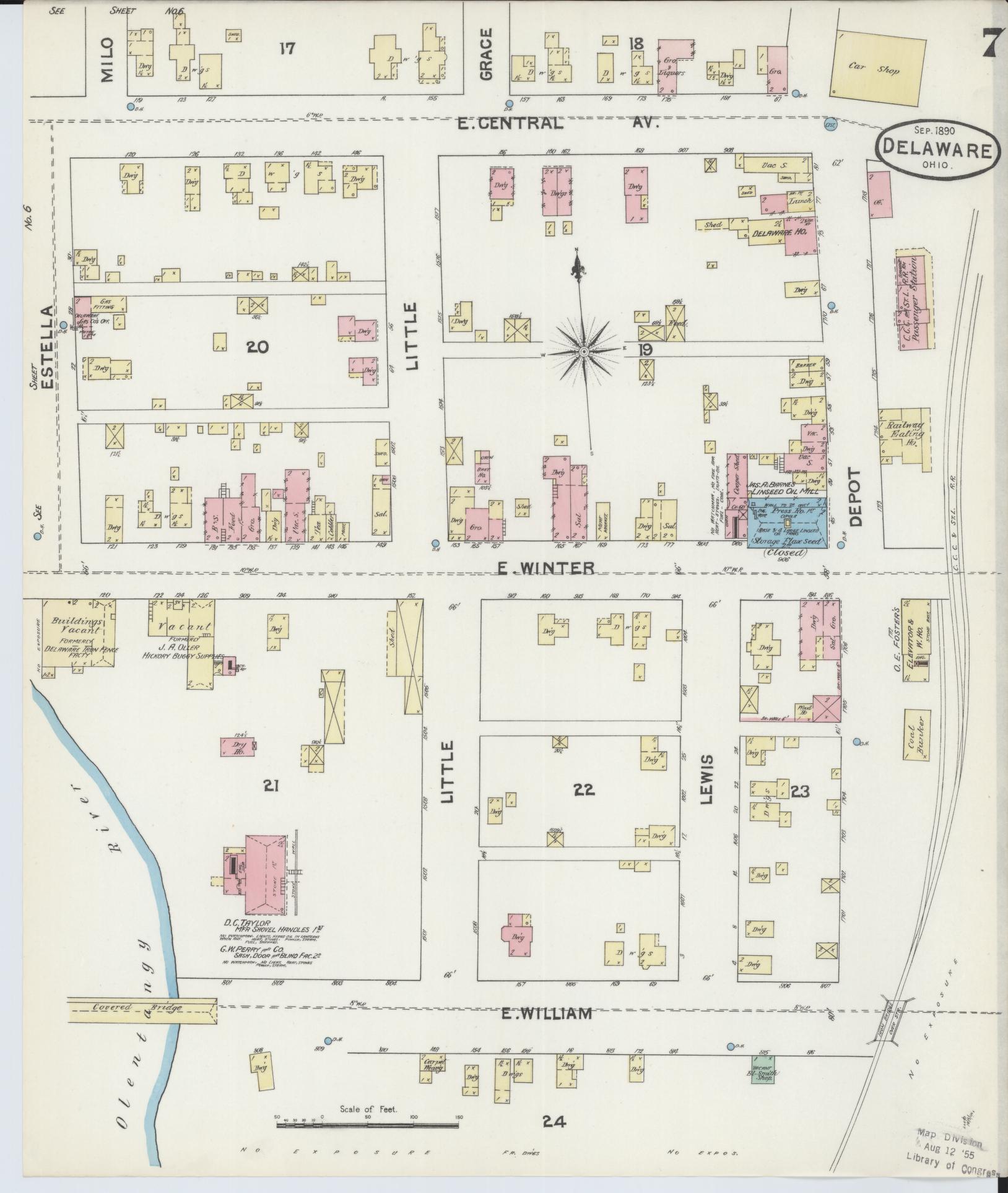 Sanborn Fire Insurance Map from Delaware, Delaware County, Ohio (1890), Sheet #0007 - Complete Map Set gallery image, historic Sanborn map, vintage wall art, Sanborn Fire Insurance Map from Delaware Delaware