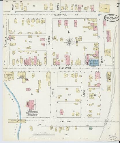 Sanborn Fire Insurance Map from Delaware, Delaware County, Ohio (1890), Sheet #0007 - Complete Map Set gallery image, historic Sanborn map, vintage wall art, Sanborn Fire Insurance Map from Delaware Delaware