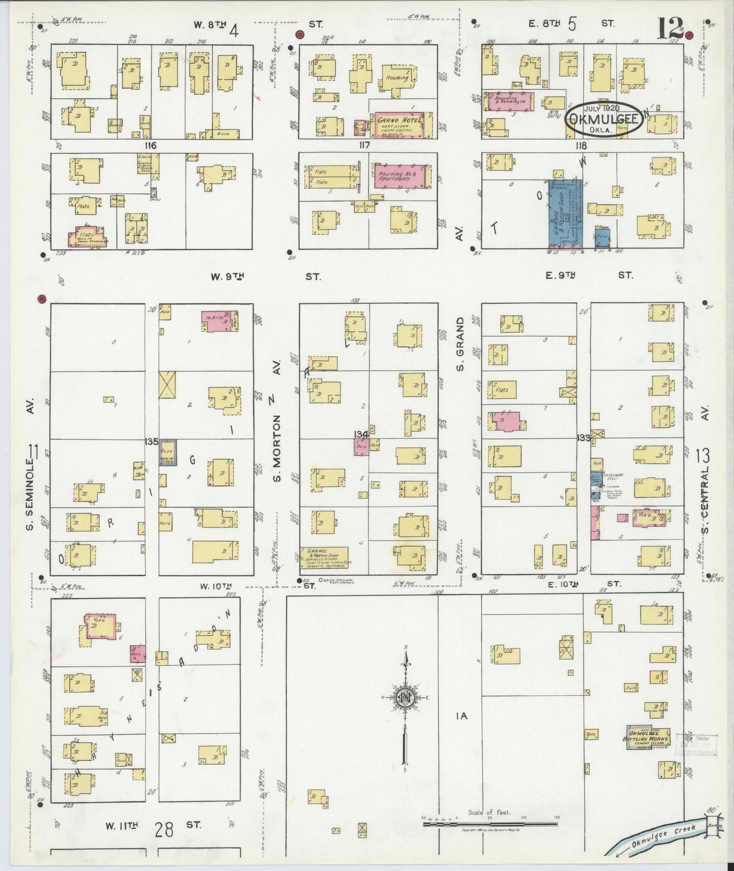 Sanborn Fire Insurance Map from Okmulgee, Okmulgee County, Oklahoma (1920), Sheet #0012 - Complete Map Set gallery image, historic Sanborn map, vintage wall art, Oklahoma Oklahoma