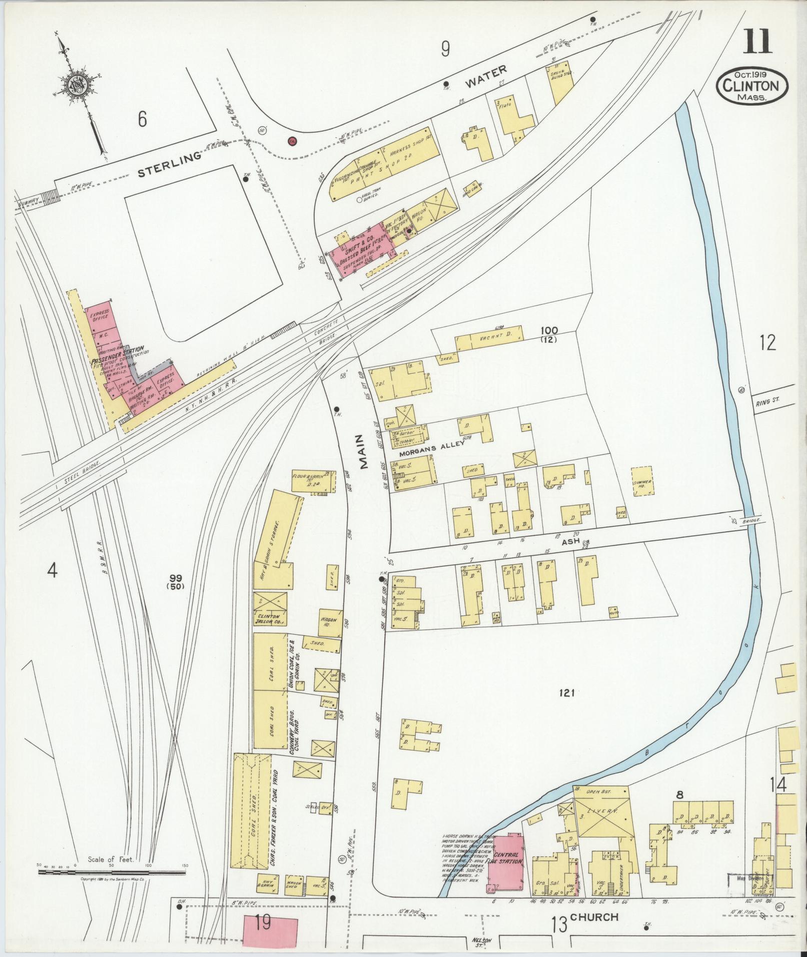 Sanborn Fire Insurance Map from Clinton, Worcester County, Massachusetts (1919), Sheet #0011 - Complete Map Set gallery image, historic Sanborn map, vintage wall art, Massachusetts Massachusetts