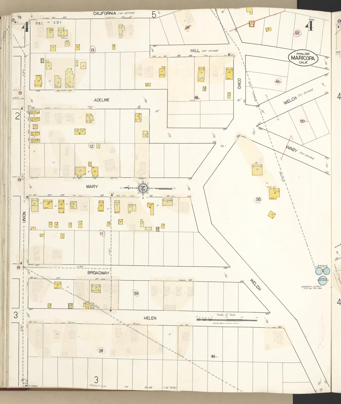 Sanborn Fire Insurance Map from Maricopa, Kern County, California (1942), Sheet #0004 - Complete Map Set gallery image, historic Sanborn map, vintage wall art, California California