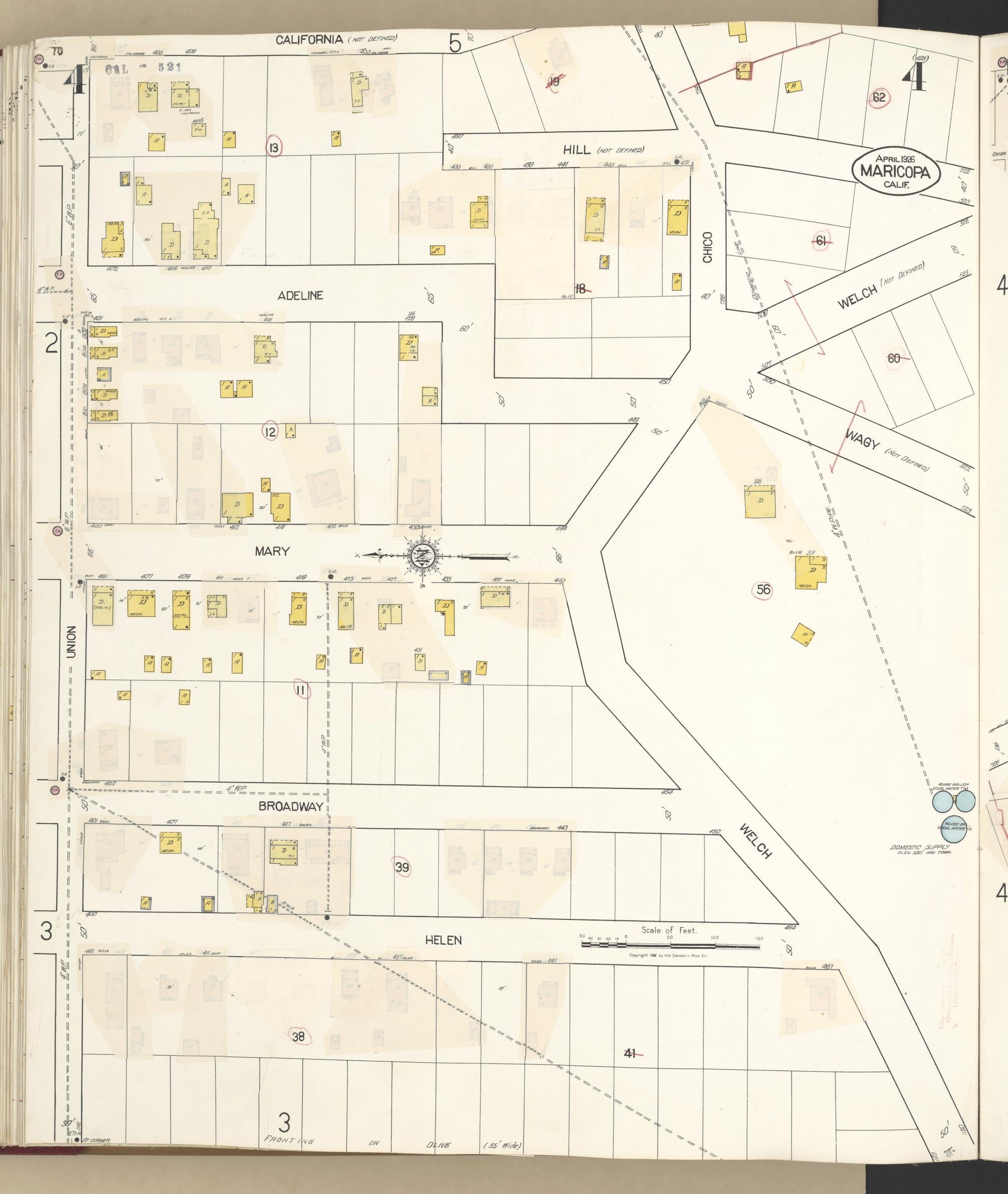 Sanborn Fire Insurance Map from Maricopa, Kern County, California (1942), Sheet #0004 - Complete Map Set gallery image, historic Sanborn map, vintage wall art, California California