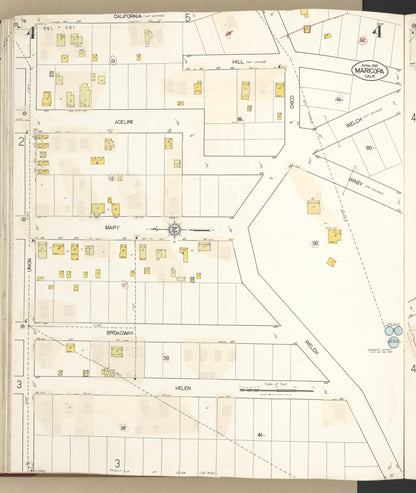Sanborn Fire Insurance Map from Maricopa, Kern County, California (1942), Sheet #0004 - Complete Map Set gallery image, historic Sanborn map, vintage wall art, California California