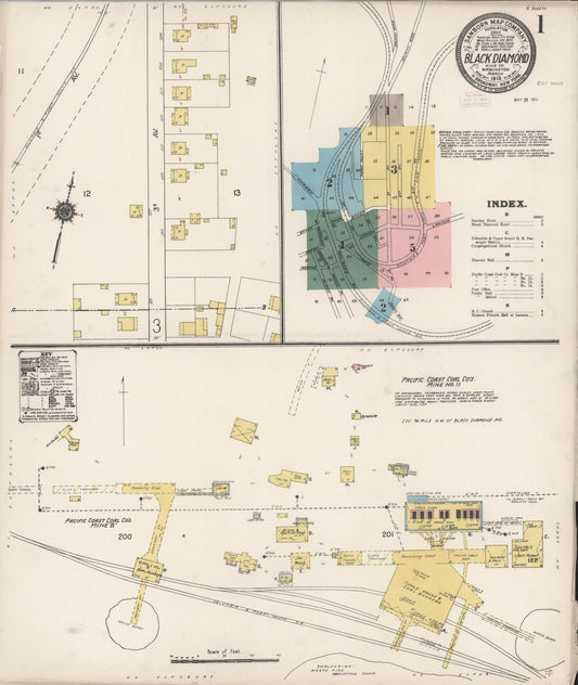 Sanborn Fire Insurance Map from Black Diamond, King County, Washington (1912), Sheet #0001 - Historic Sanborn Fire Insurance Map Print, vintage old map wall art, antique decor, genealogy gift, Washington Washington map
