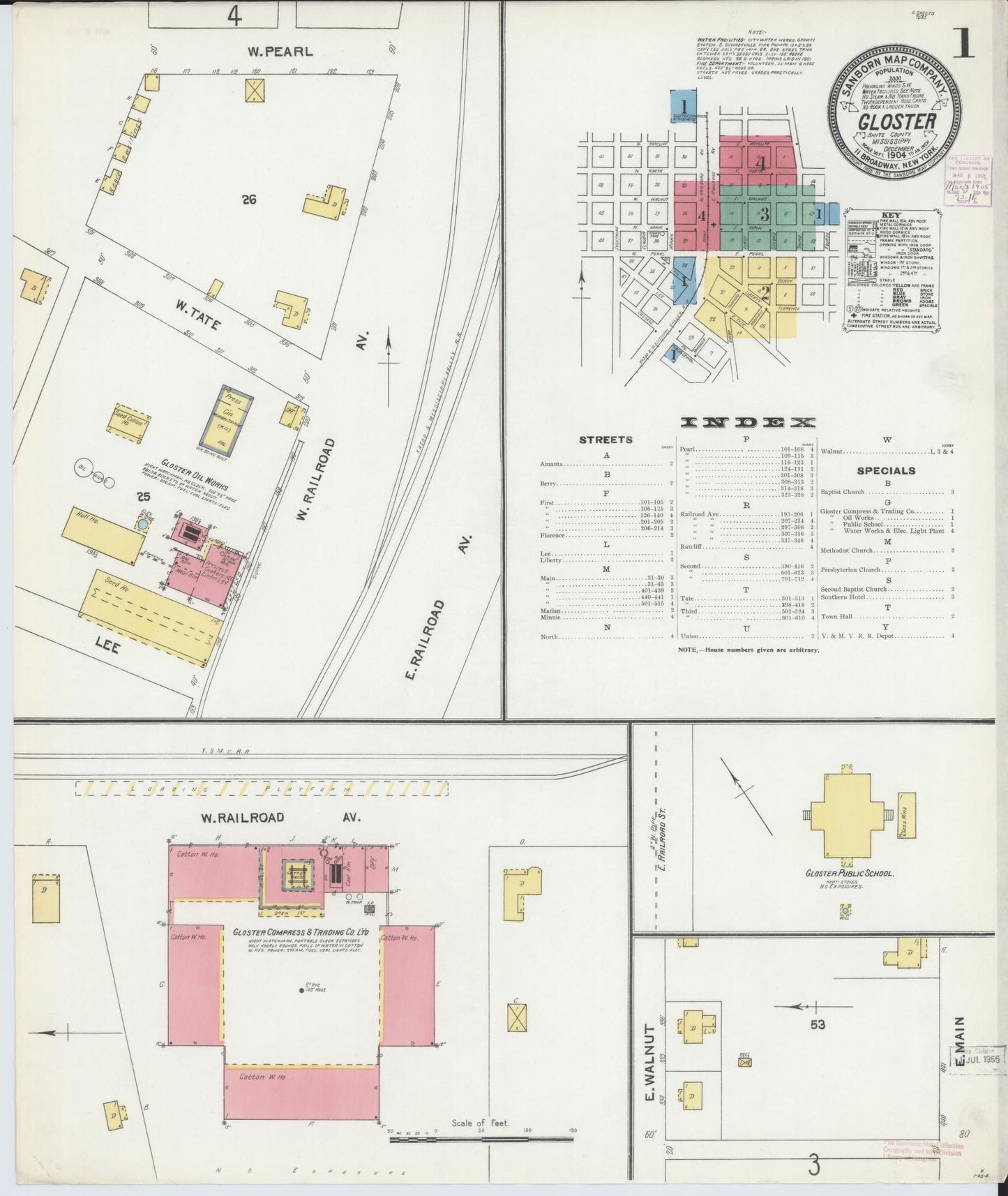 Sanborn Fire Insurance Map from Gloster, Amite County, Mississippi (1904), Sheet #0001 - Historic Sanborn Fire Insurance Map Print, vintage old map wall art, antique decor, genealogy gift, Mississippi Mississippi map