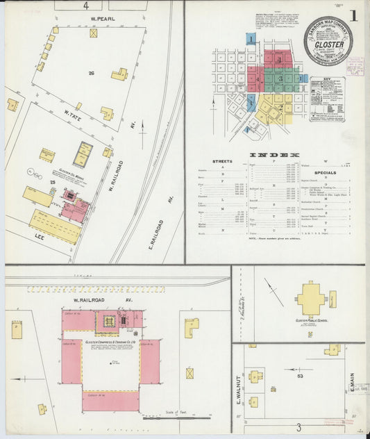 Sanborn Fire Insurance Map from Gloster, Amite County, Mississippi (1904), Sheet #0001 - Historic Sanborn Fire Insurance Map Print, vintage old map wall art, antique decor, genealogy gift, Mississippi Mississippi map