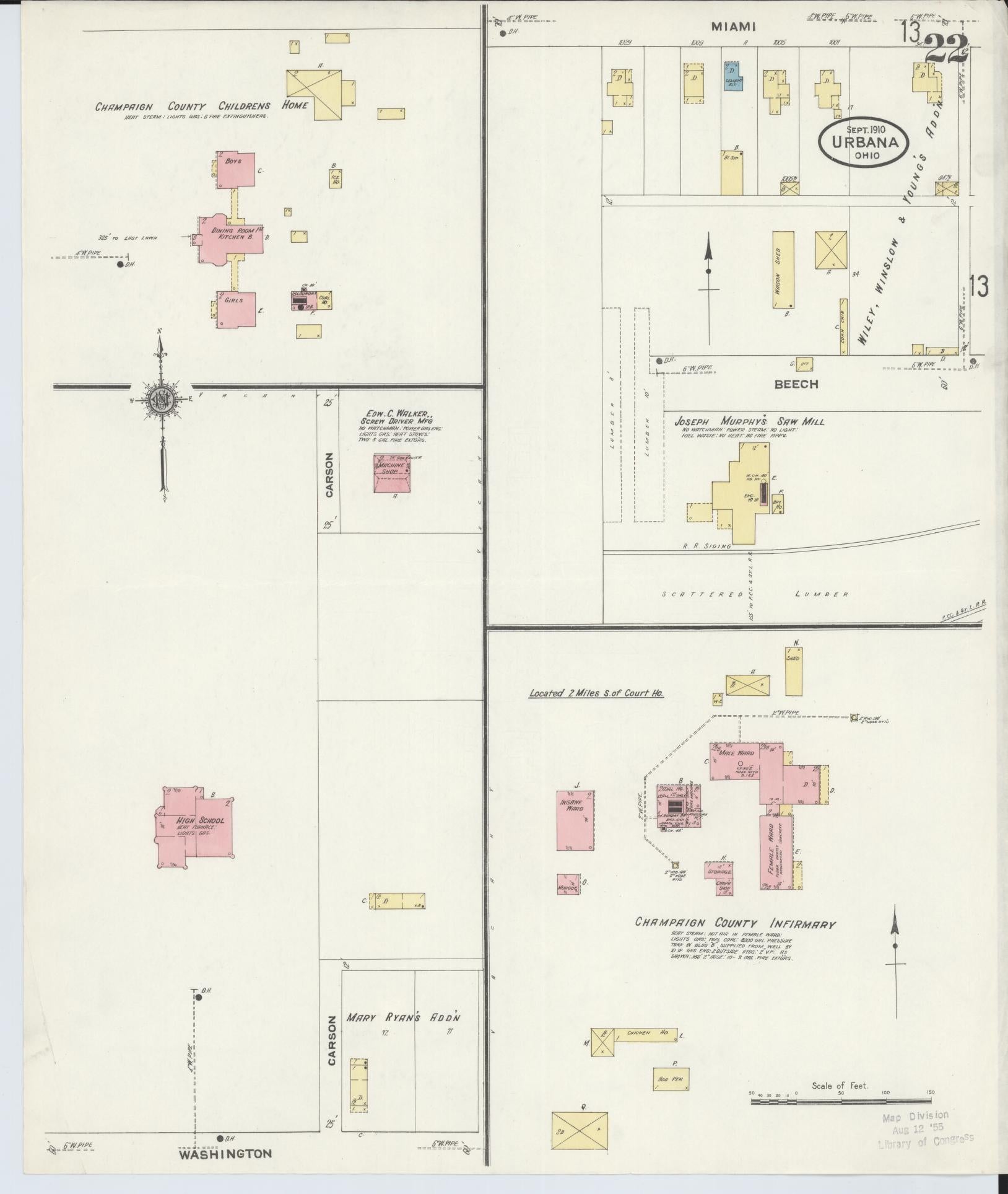 Sanborn Fire Insurance Map from Urbana, Champaign County, Ohio (1910), Sheet #0022 - Historic Sanborn Fire Insurance Map Print, vintage old map wall art, antique decor, genealogy gift, Ohio Ohio map