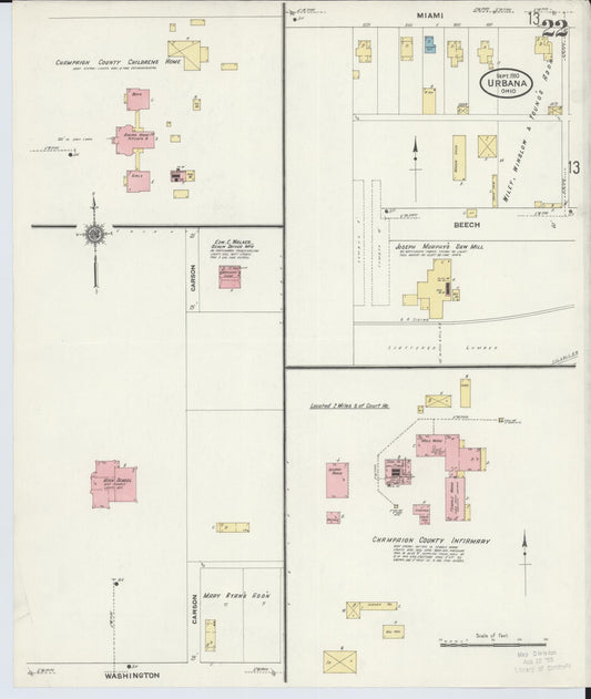 Sanborn Fire Insurance Map from Urbana, Champaign County, Ohio (1910), Sheet #0022 - Historic Sanborn Fire Insurance Map Print, vintage old map wall art, antique decor, genealogy gift, Ohio Ohio map