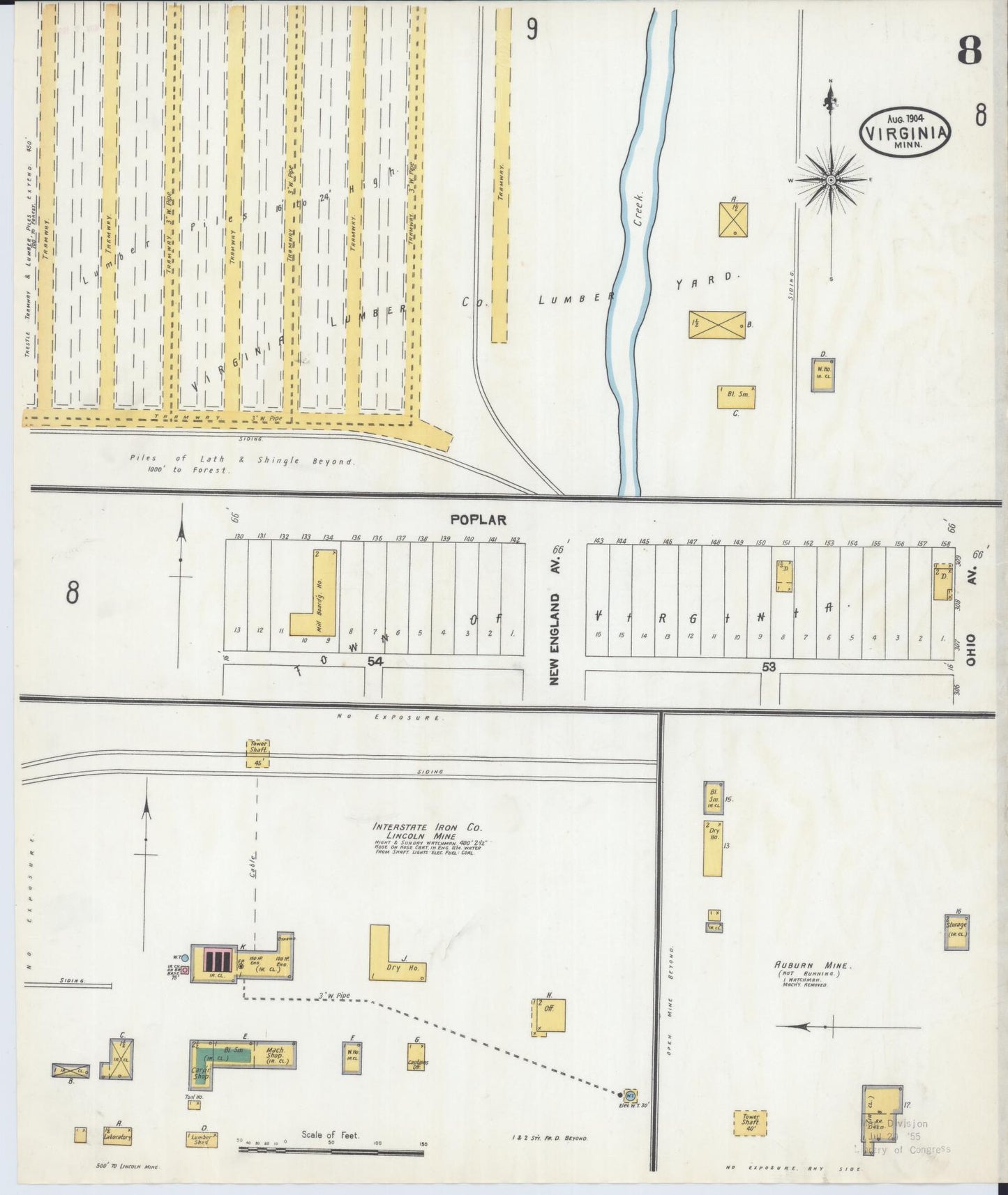 Sanborn Fire Insurance Map from Virginia, Saint Louis County, Minnesota (1904), Sheet #0008 - Complete Map Set gallery image, historic Sanborn map, vintage wall art, Minnesota Minnesota