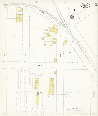 Sanborn Fire Insurance Map from Newark, Alameda County, California (1908), Sheet #0005 - Historic Sanborn Fire Insurance Map Print, vintage old map wall art, antique decor, genealogy gift, California California map
