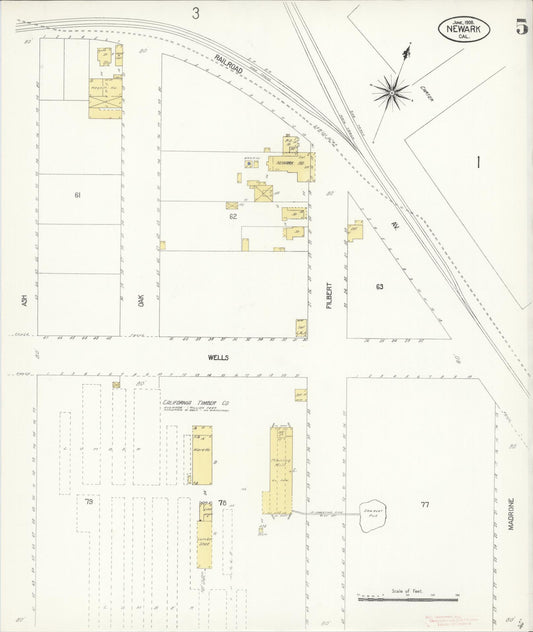 Sanborn Fire Insurance Map from Newark, Alameda County, California (1908), Sheet #0005 - Historic Sanborn Fire Insurance Map Print, vintage old map wall art, antique decor, genealogy gift, California California map