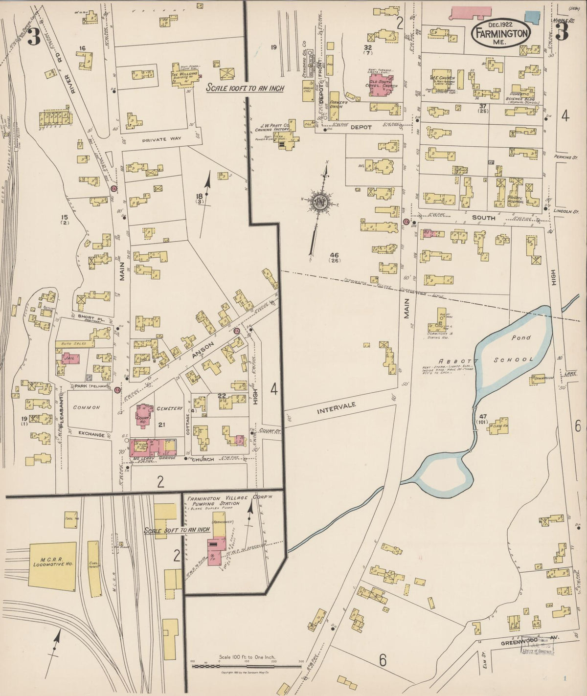 Sanborn Fire Insurance Map from Farmington, Franklin County, Maine (1922), Sheet #0003 - Complete Map Set gallery image, historic Sanborn map, vintage wall art, Maine Maine